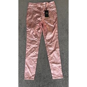 YMI Collections Metallic Pink Skinny Pants Rose‎ Gold Coated Stretch Medium NWT